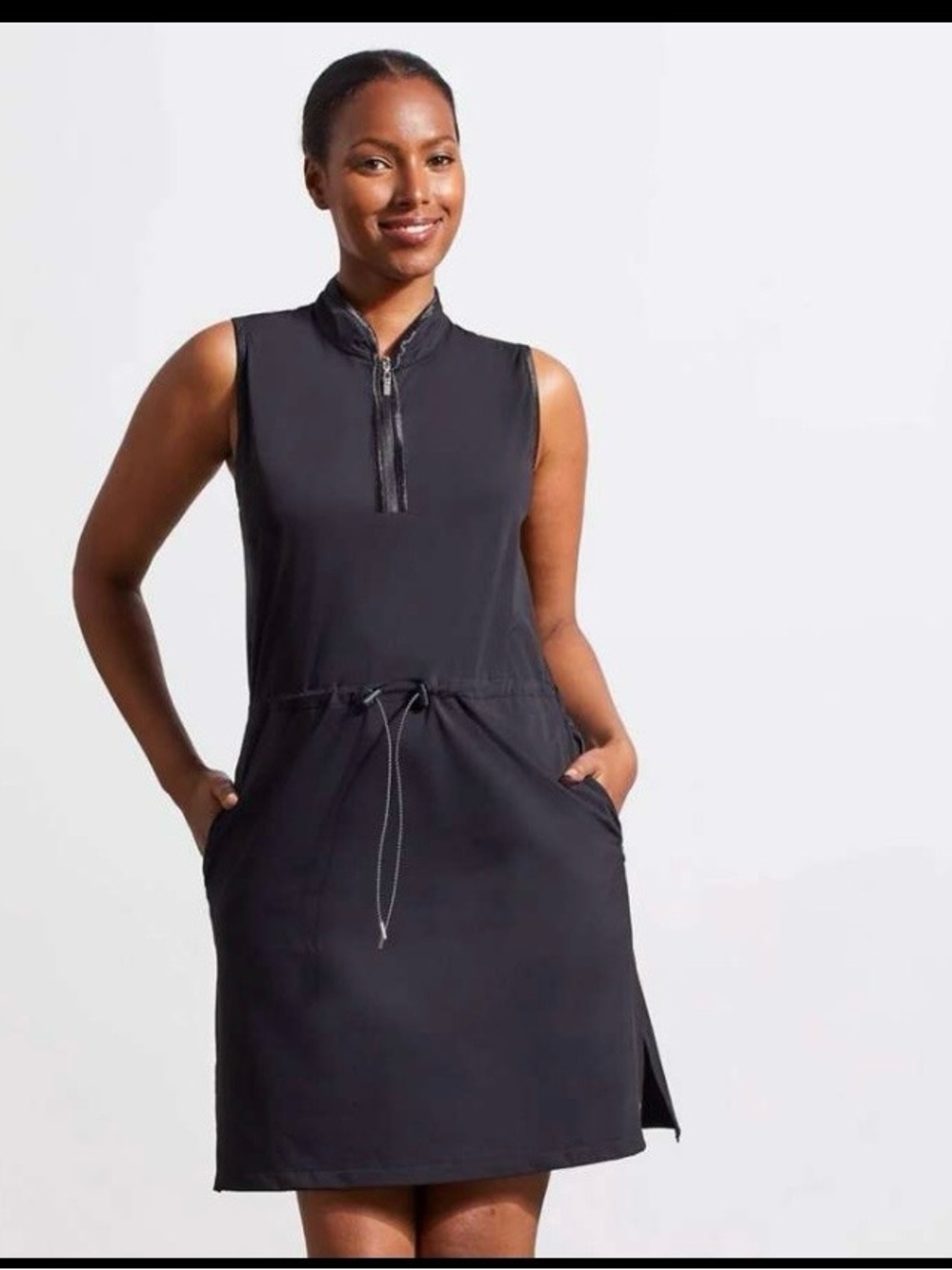 Tribal Black Sleeveless Zip-Front Drawstring Dress with zip pockets size XXL